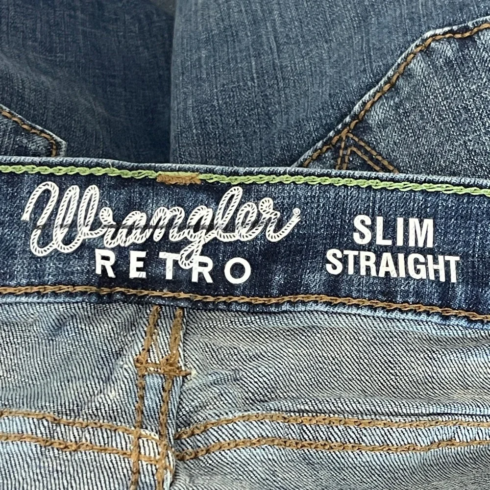 Wrangler Retro Slim‎ Straight Jeans Mens 36x35 Medium Wash Blue Jeans 10WLT88BZ